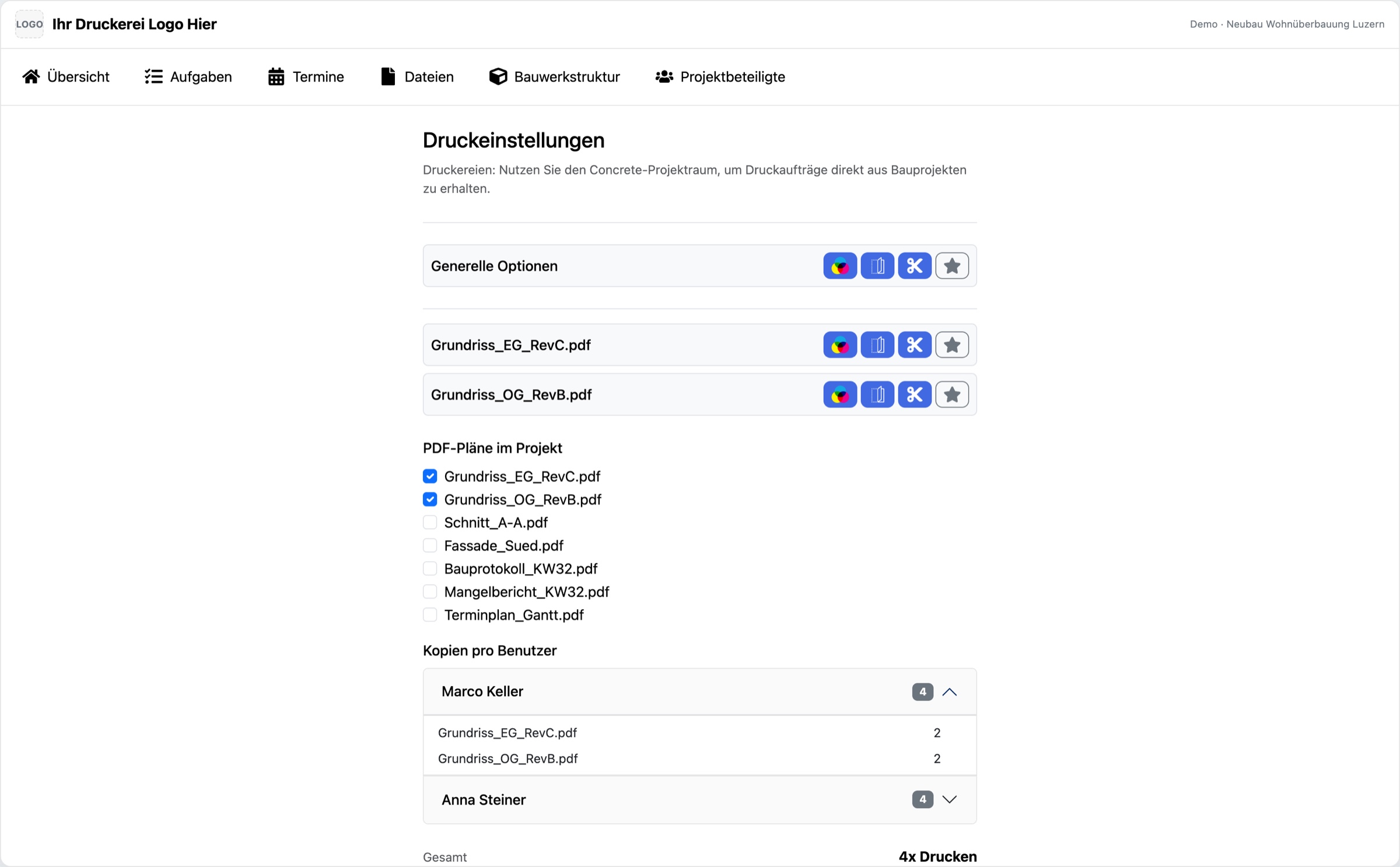 Druckaufträge aus dem Projektraum